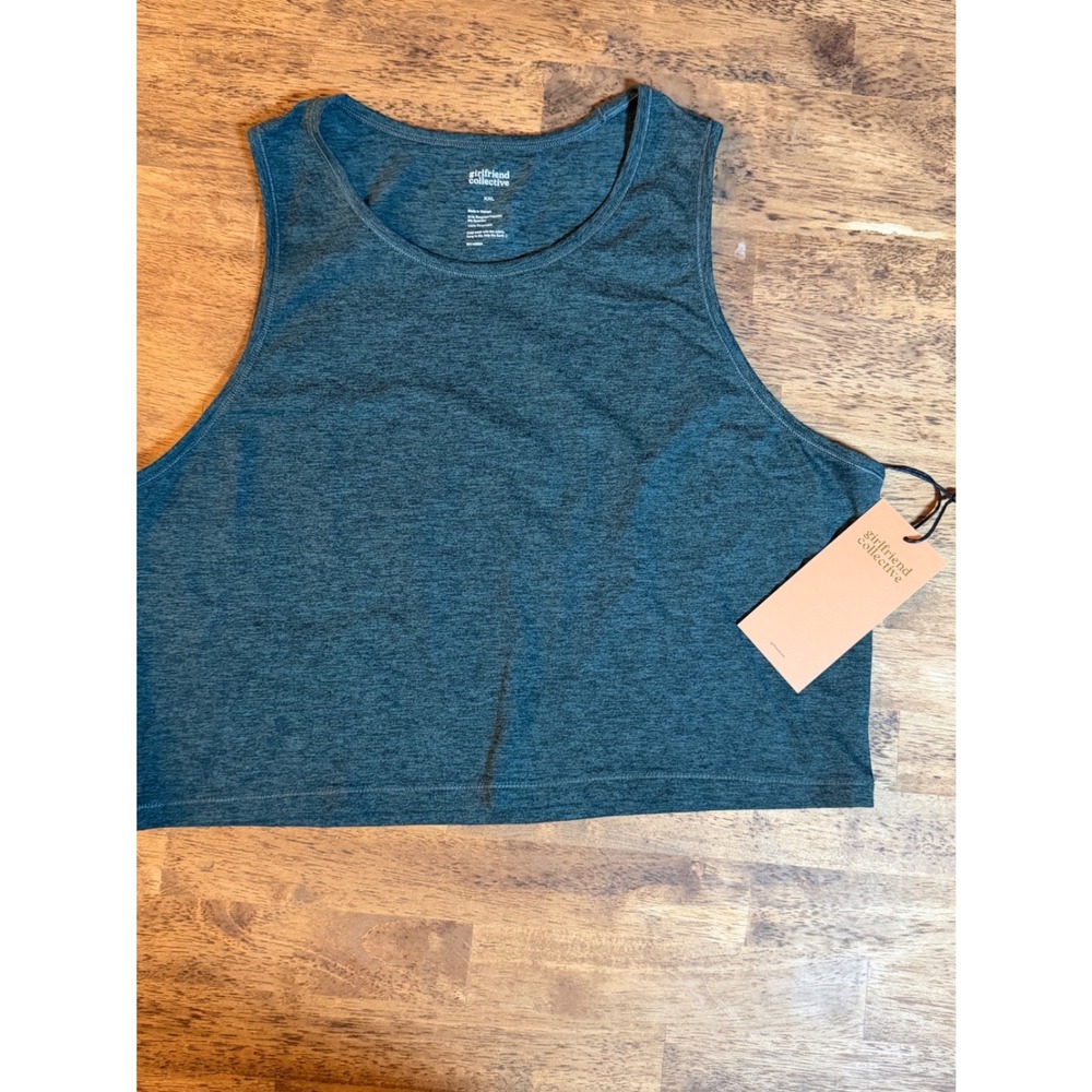 Girlfriend Collective Dylan Tank Dark Teal Heather Crop Top XXL NWT